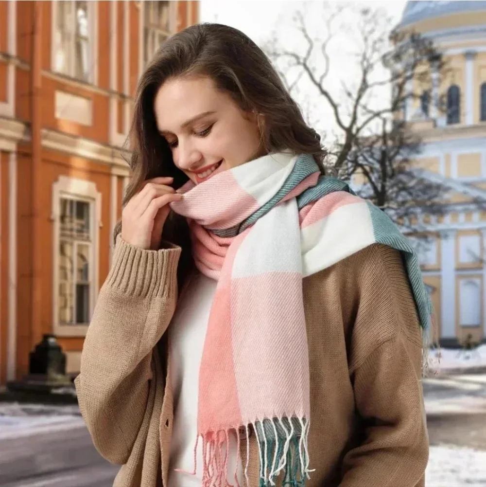 Womens Winter Scarf, Fashion Cashmere Feel Plaid Scarfs for Women, Pashmina Shaw